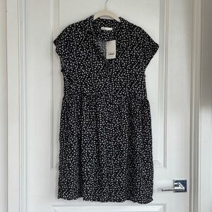 OAK + FORT Black Mini Dress with White Floral Print